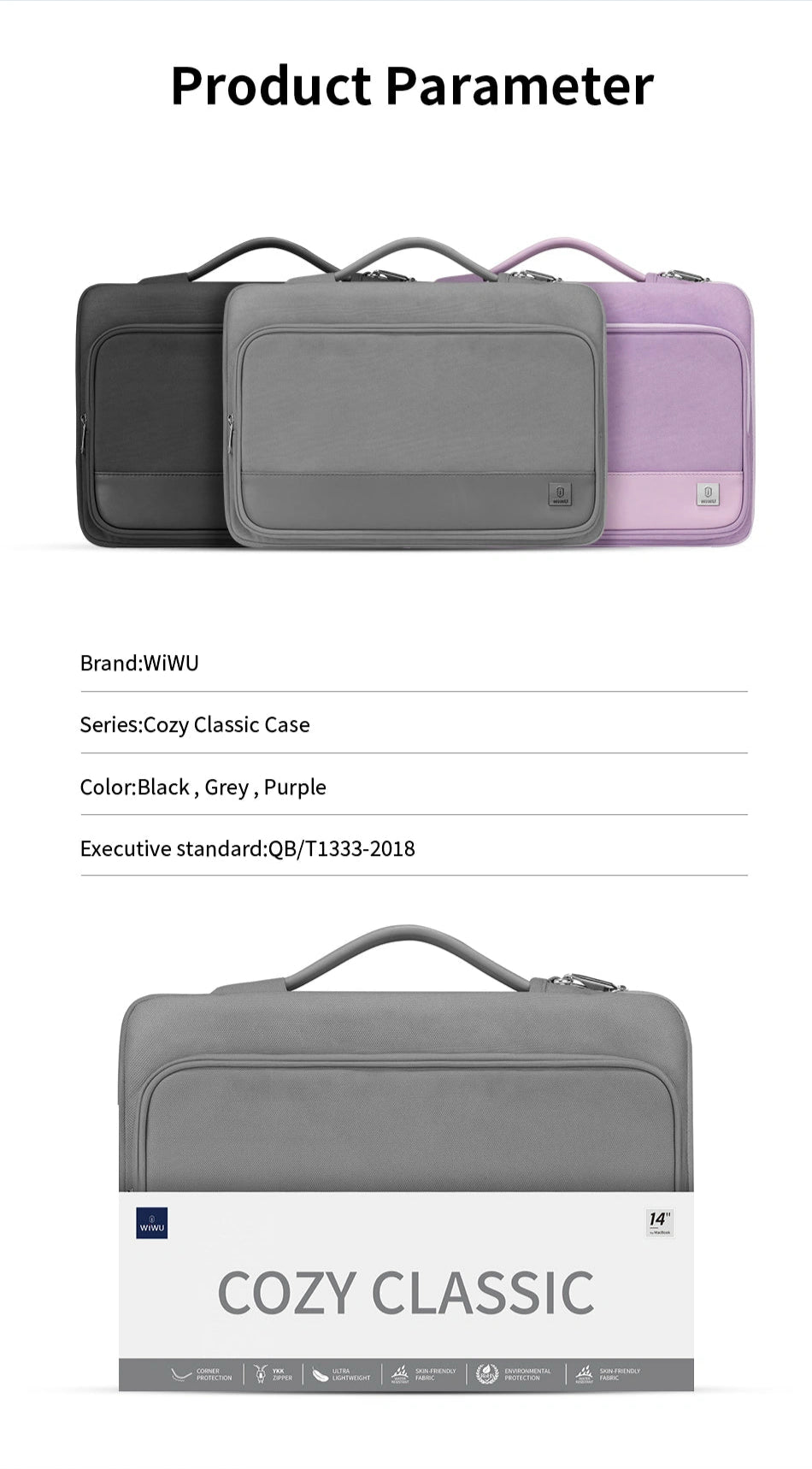 WiWU Cozy Classic Waterproof Polyester Laptop Sleeve Anti-